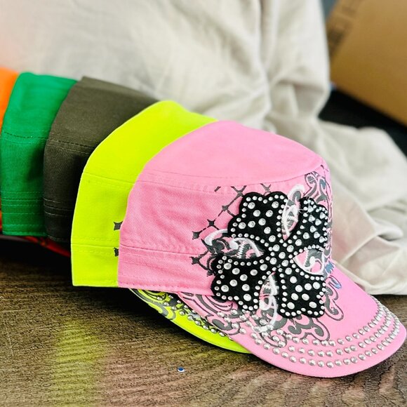 Hat~Rhinestone~Short Cross~Cadet style~adjustable velcro back - Picture 2 of 2